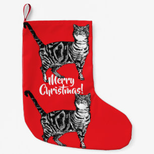 Tabby Cat Merry Cats Red Christmas Stocking