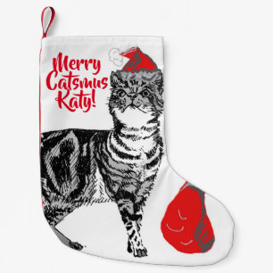 Tabby Cat Merry Catsmus Aqua Christmas Stocking