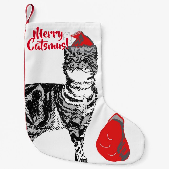 Tabby Cat Merry Catsmus Christmas Stocking (Front)