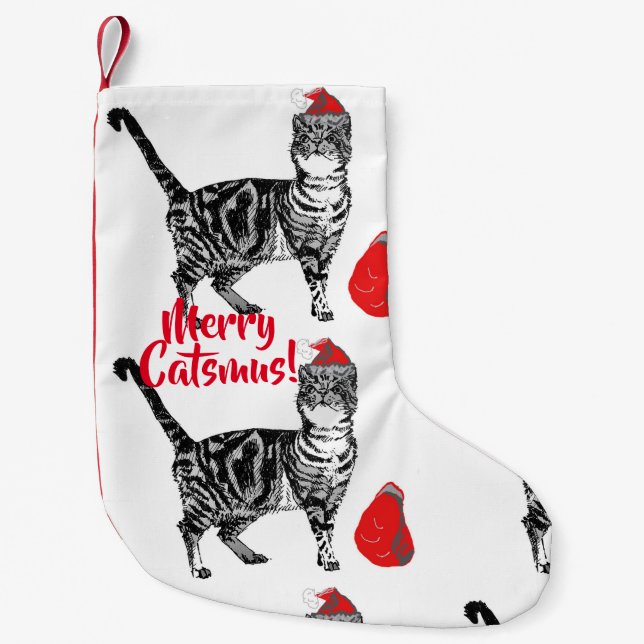 Tabby Cat Merry Catsmus Christmas Stocking (Front)