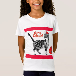 Tabby Cat Merry Christmas Catsmus Red Funny Cats T-Shirt