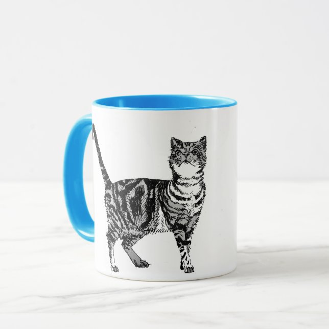 Tabby Cat Mug Blue (Front Left)