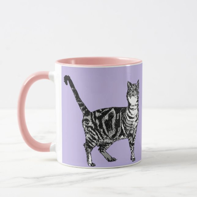 Tabby Cat Mug Lavender Purple (Left)