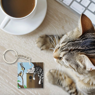 Tabby Cat Napping Birdhouse Key Ring