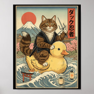 Tabby Cat Ninja Vintage Japanese Ukiyo-e Art Poster