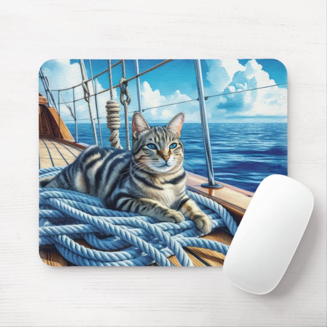 Tabby Cat On A Boat Mouse Mat (With Mouse)