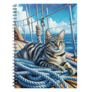 Tabby Cat On Boat Ropes Notebook