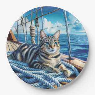 Tabby Cat On Boat Ropes Paper Plate