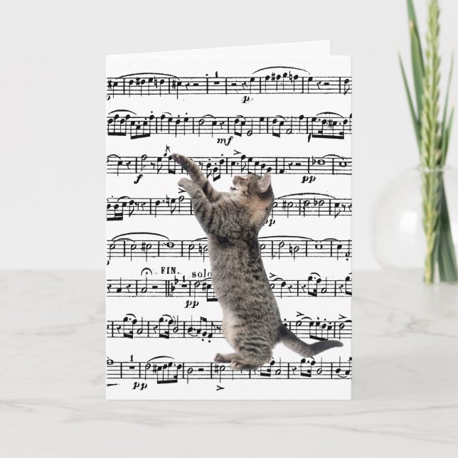 Tabby Cat On Music Birthday Card (Front)