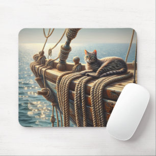 Tabby Cat On Nautical Ropes Mouse Mat