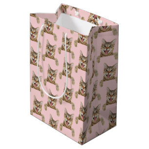 tabby cat on pink blush medium gift bag