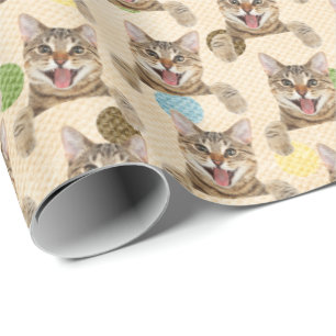 Tabby Cat On Polka Dots Wrapping Paper