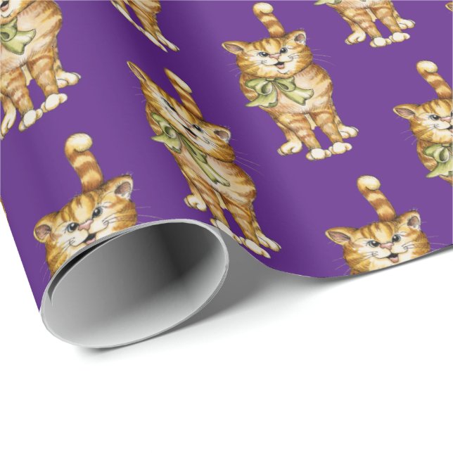 tabby cat on purple wrapping paper (Roll Corner)