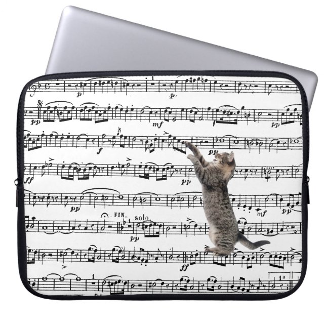 Tabby Cat On Sheet Music  Laptop Sleeve (Front)