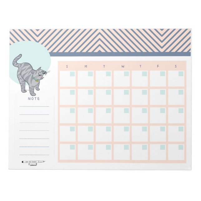 Tabby Cat Open Dated Desk Calendar Notepad (Front)