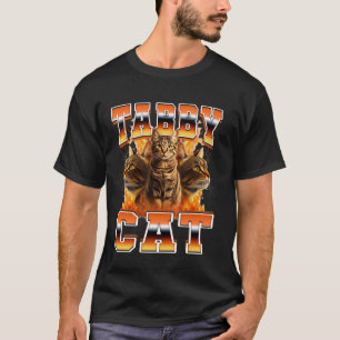 Tabby Cat Orange Cat Flames 90s Bootleg Style T-Shirt