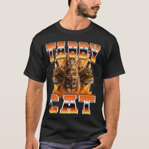 Tabby Cat Orange Cat Flames 90s Bootleg Style T-Shirt