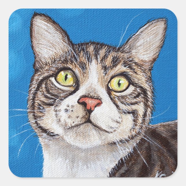 Tabby Cat Painting Square Sticker (Front)