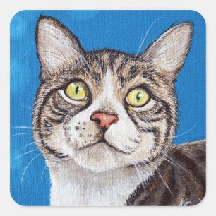Tabby Cat Painting Square Sticker