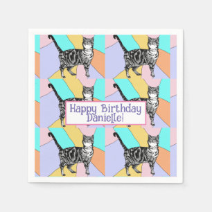 Tabby Cat Pastel Birthday Cats Cake Favor Box Napkin