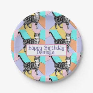 Tabby Cat Pastel Birthday Cats Cake Favour Box Paper Plate