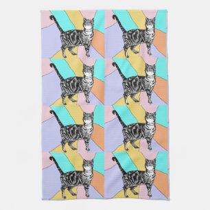 Tabby Cat Pastel Colors Tea Towel