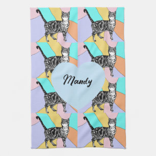 Tabby Cat Pastel Colors Tea Towel Womans Name