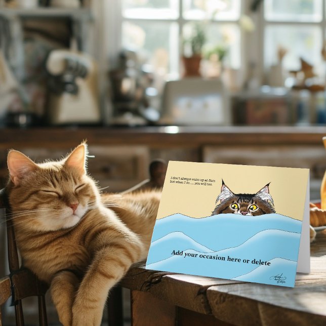 Tabby Cat Peeking Blue Funny Card (Creator Uploaded)