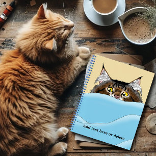 Tabby Cat Peeking Blue Funny Notebook