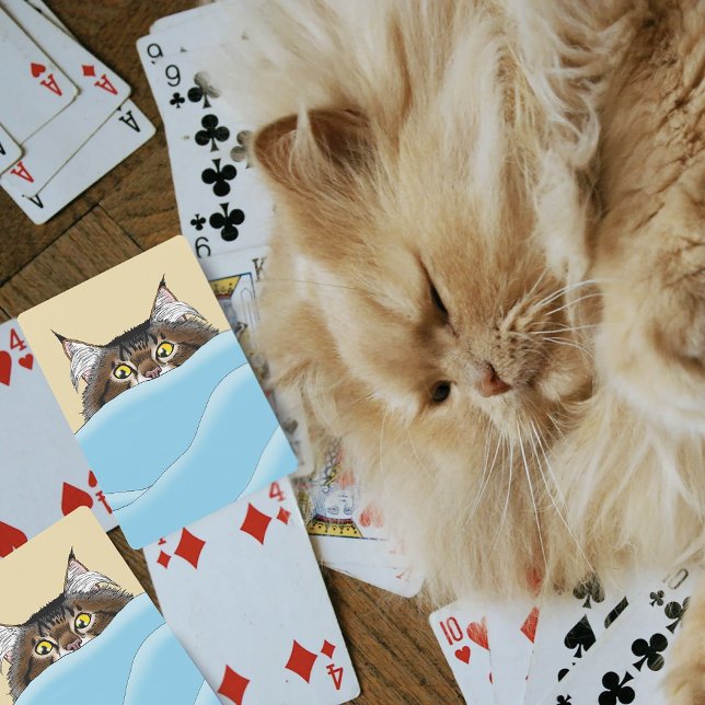 Tabby Cat Peeking Blue Funny Playing Cards (Creator Uploaded)