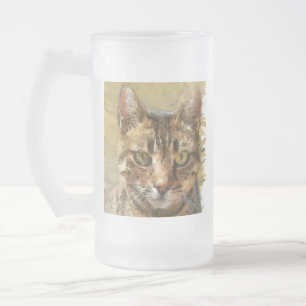 Tabby Cat Pencil Sketch Frosted Glass Beer Mug