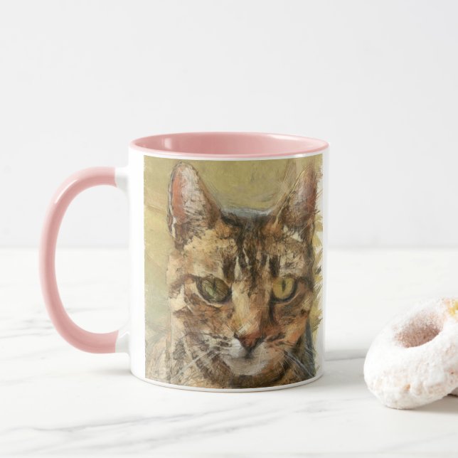 Tabby Cat Pencil Sketch Mug (With Donut)