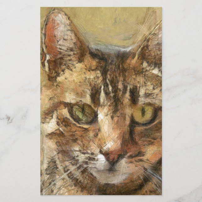 Tabby Cat Pencil Sketch Stationery (Front)