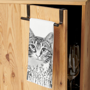 Tabby Cat Personalised Hand Drawing Tea Towel