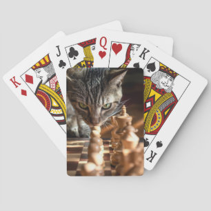 Tabby Cat Playing Chess Cards