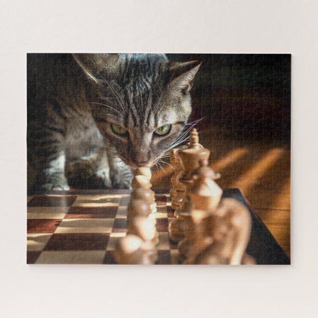 Tabby Cat Playing Chess Jigsaw Puzzle (Horizontal)