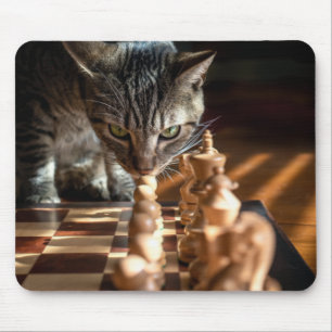 Tabby Cat Playing Chess Mouse Mat
