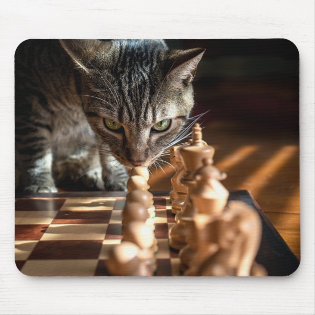 Tabby Cat Playing Chess Mouse Mat (Front)