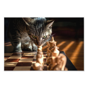 Tabby Cat Playing Chess Photo Print