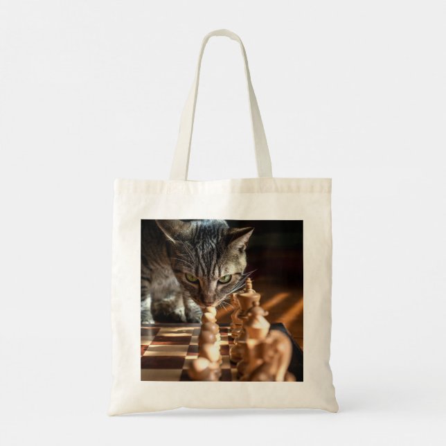 Tabby Cat Playing Chess Tote Bag (Back)