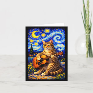 Tabby Cat Playing Guitar Whimsical Design Card