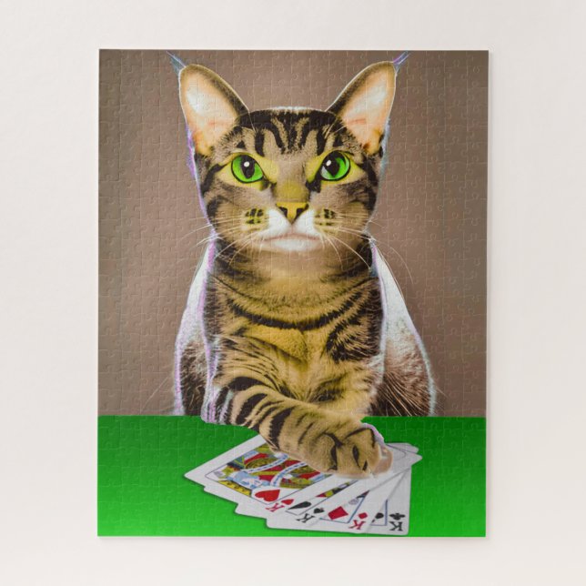 Tabby Cat Playing Poker Jigsaw Puzzle (Vertical)