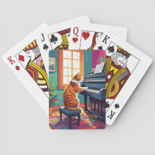 Tabby Cat Playing the Piano Cards