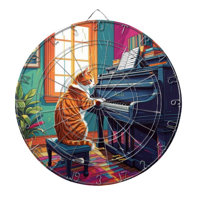 Tabby Cat Playing the Piano Dartboard (Front)