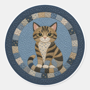 Tabby Cat Quilt Classic Round Sticker
