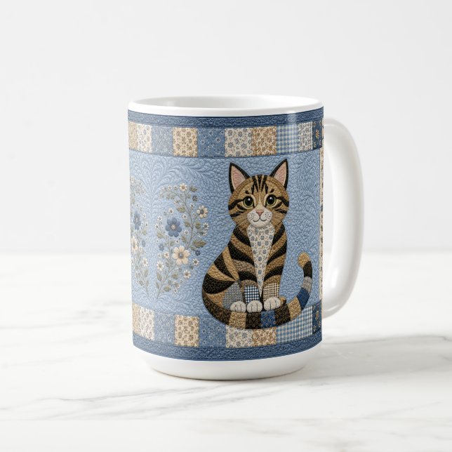 Tabby Cat Quilt Coffee Mug (Front Right)