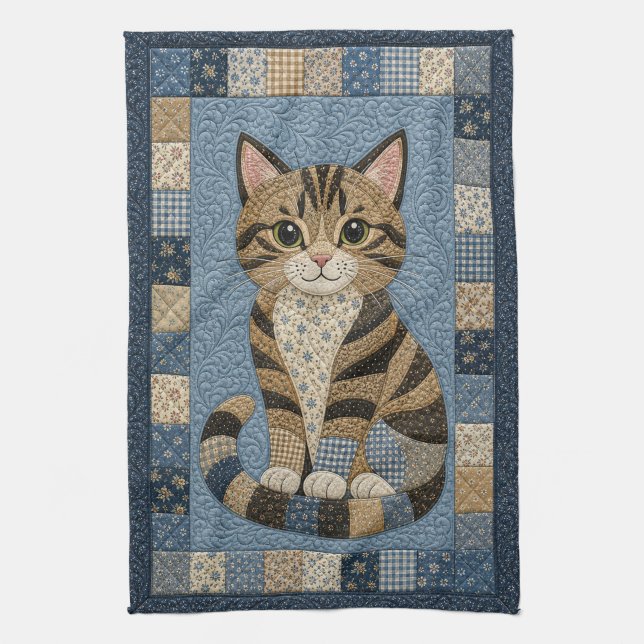 Tabby Cat Quilt  Tea Towel (Vertical)