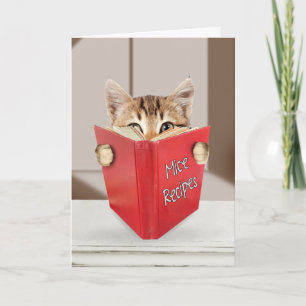 Tabby Cat Reading Book for Birthday  Card