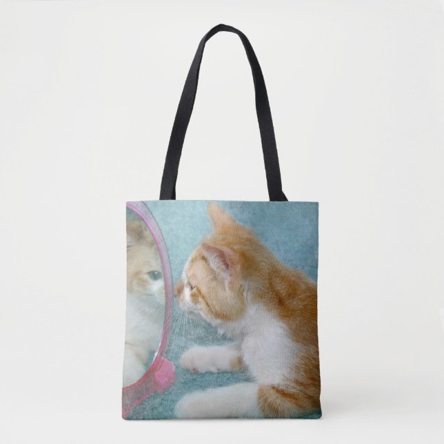 tabby cat reflection in mirror tote bag (Front)