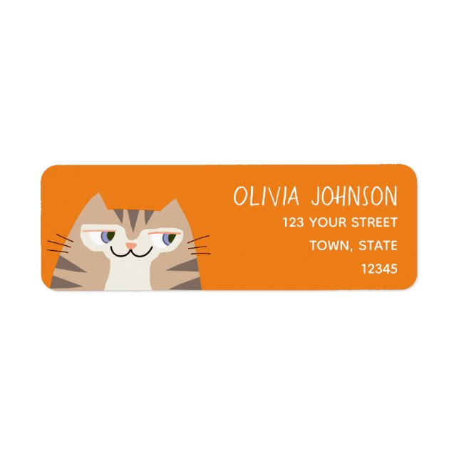 Tabby Cat Return Address Label Cute Name (Front)